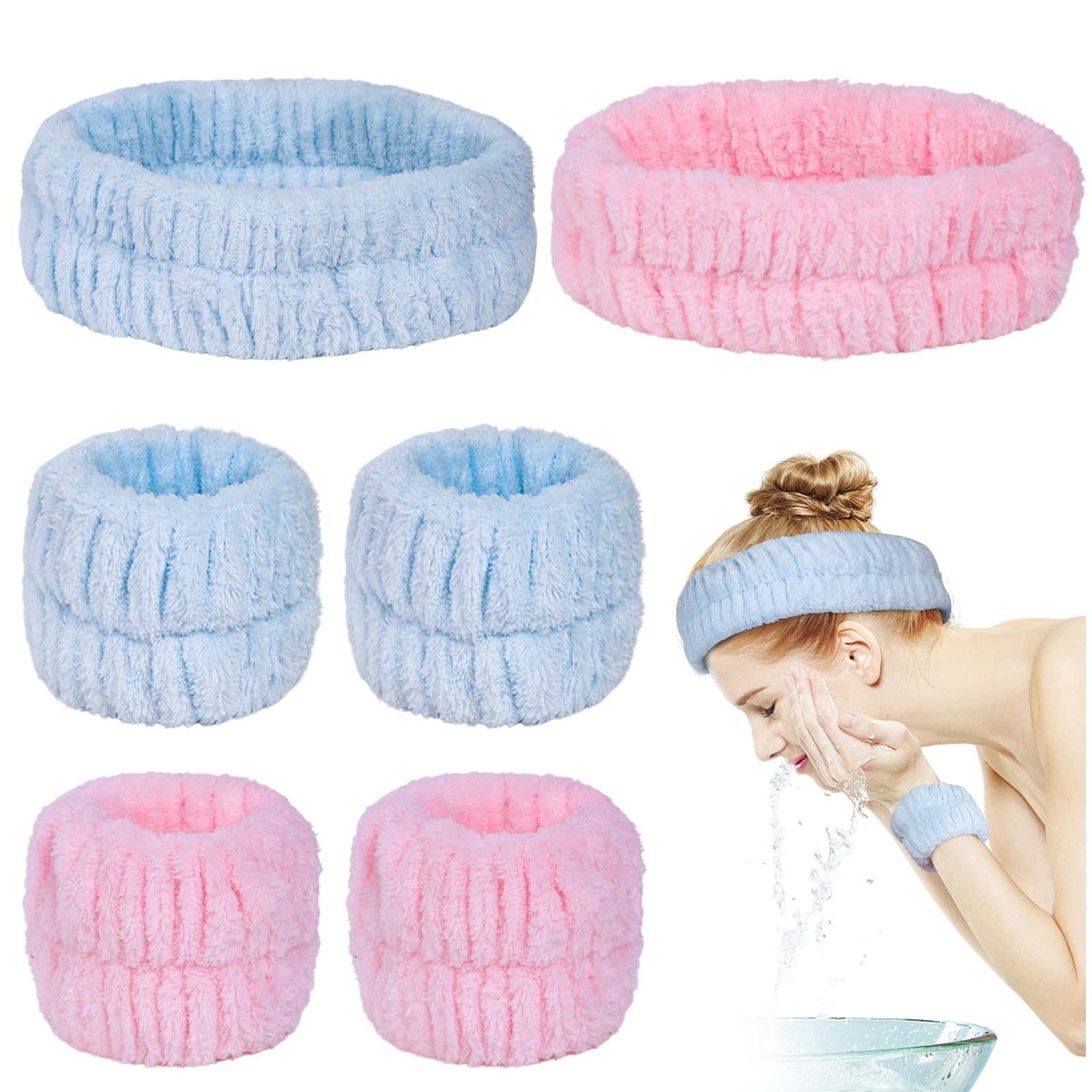 FREESOOTH6PCS Headband and Wristband Set, Spa Headbands Makeup Headbands for Washing Face Skin Care Women Girls