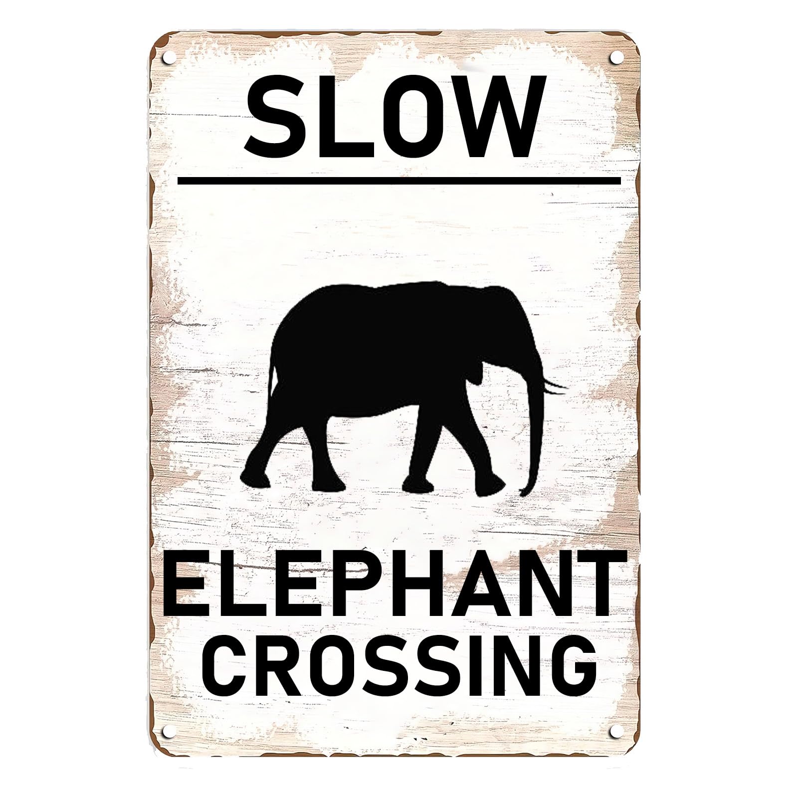 Farm Style Vintage Tin Sign, Slow Moving Elephant Warning Wall Decor, Outdoor Yard Pub Ornament, 8x12 Inch