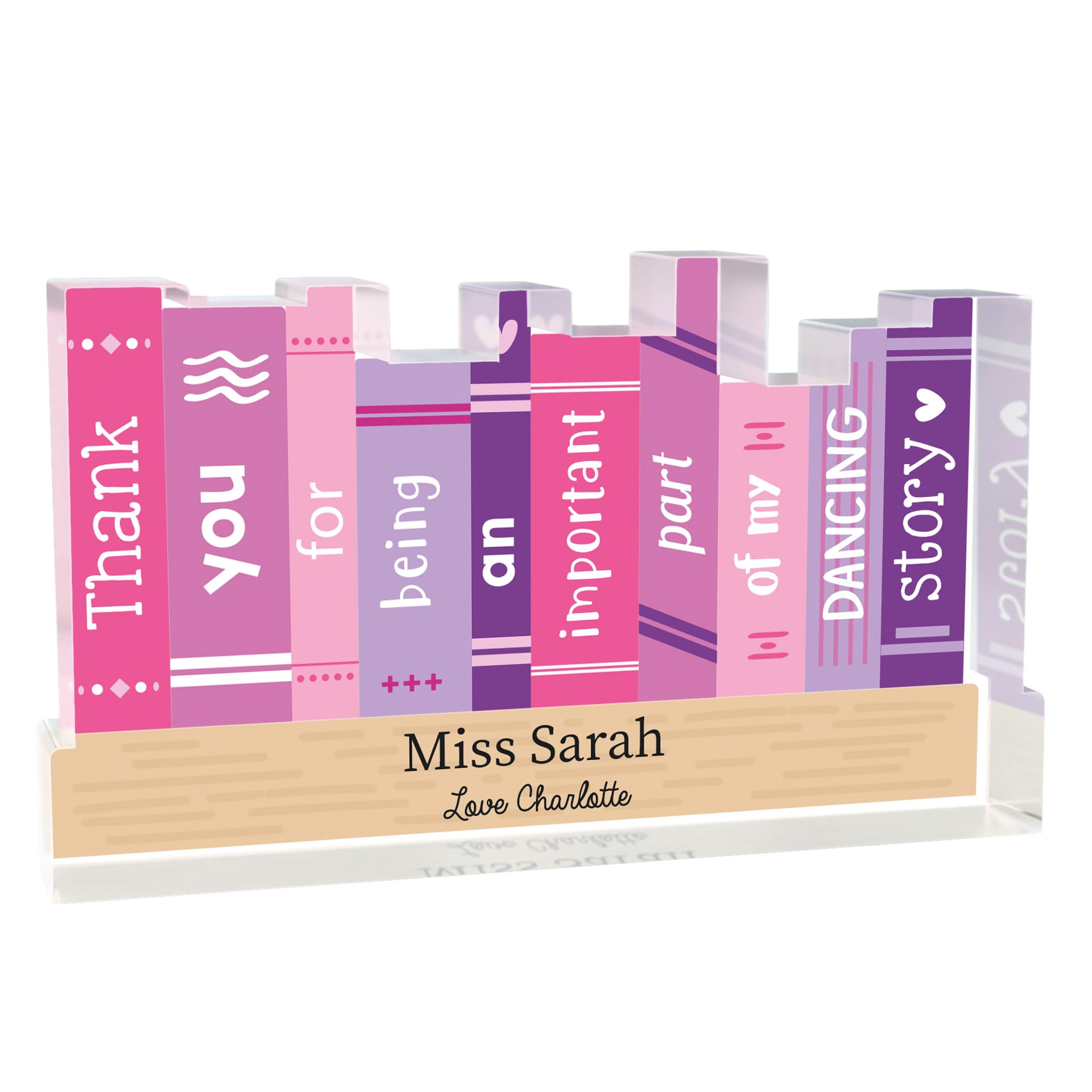Beecreative Personalised Dance Teacher Gifts - Pink Bookshelf Ornament - Thank You Present For Dance Teacher - With Grey Bag