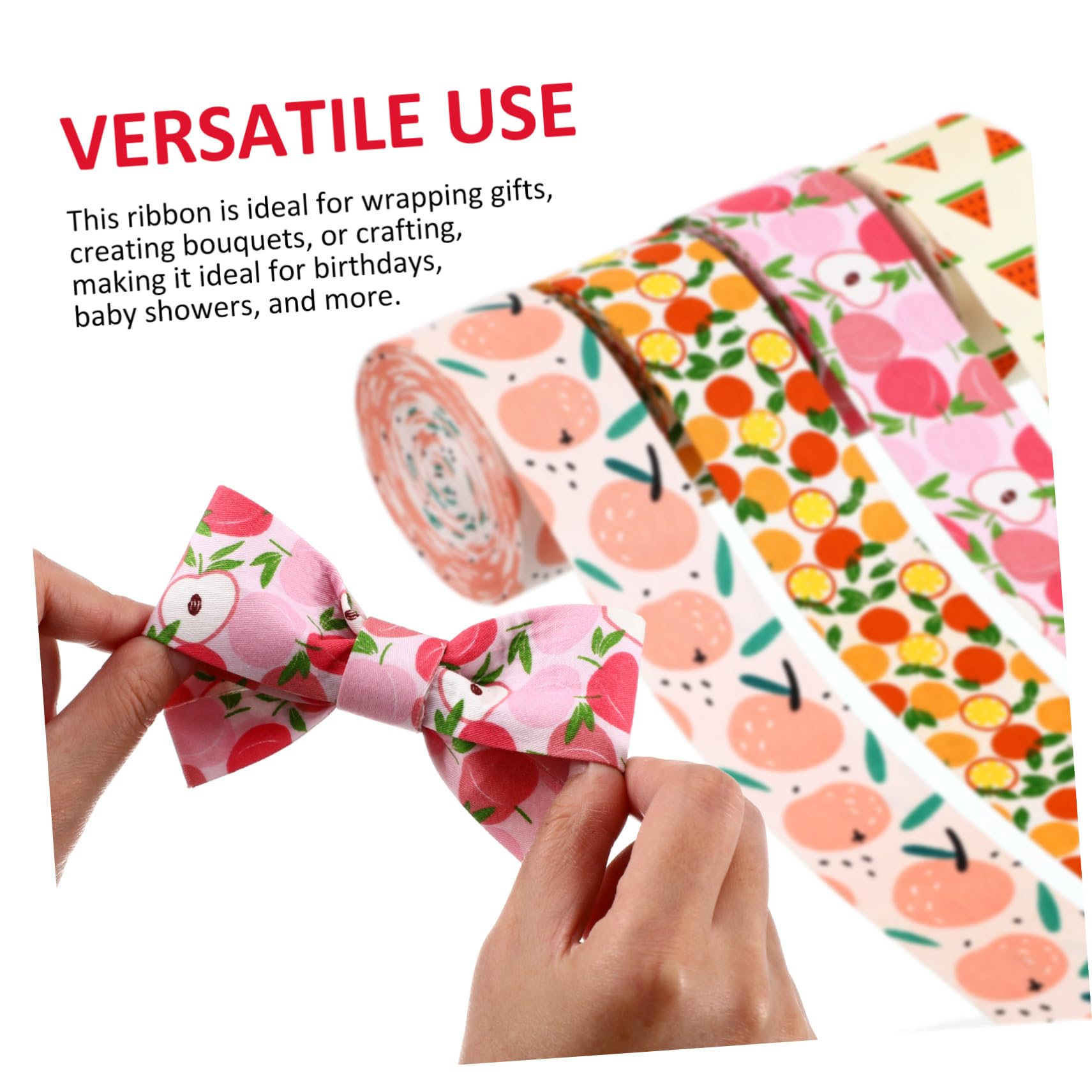 4 Rollen Sommerliche Stoffbänder mit Fruchtmuster Vielseitige Breiten Nylon Schleifenband für Shower Geschenkverpackung Bastelarbeiten Dekoration von Blumensträußen
