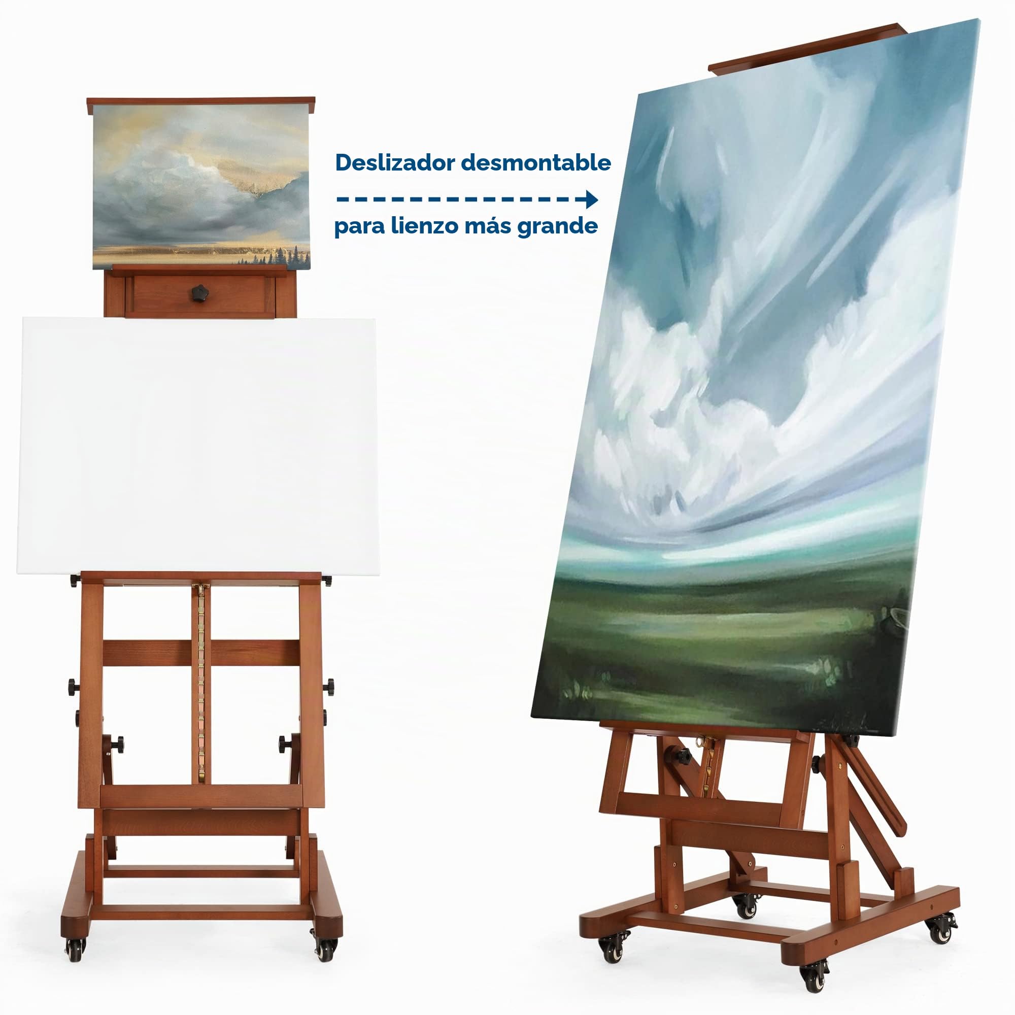 VISWIN Caballete Pintura en H Grande para Doble Lienzo, Inclinable a Horizontal, Caballete Pintar Ajustable y Móvil de Madera de Haya con Bandeja, Caballete de Estudio para Adultos, Artistas, Pintor
