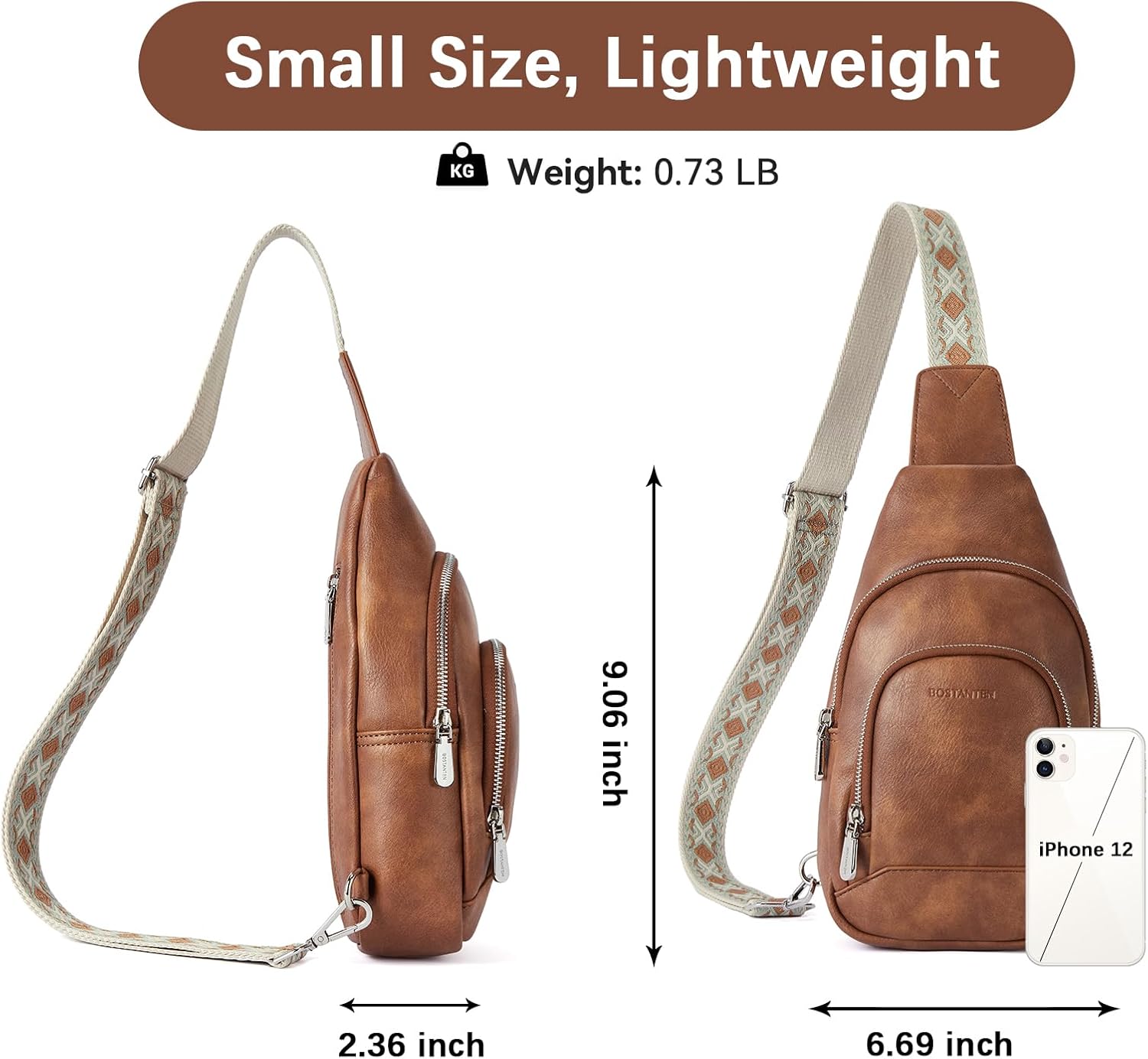 BOSTANTEN Sling Bag for Women Leather Crossbody Bag Vintage Cross Body Purse for Travel with Guitar Strap, Bohemian Style - Image 3