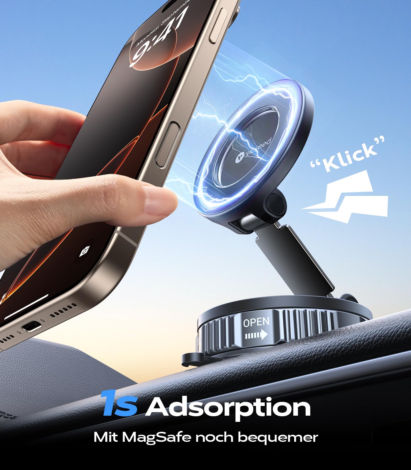 VICSEED Upgraded - Supporto magnetico a doppio strato e ventosa, girevole a 360°, per iPhone, Samsung e smartphone