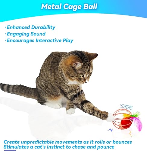 Miniatura 6 de Juguetes para gatos, 6 paquetes de juguetes de pelota para gatos, bolas de jaula de metal con ratones y campanas, juguetes para gatos de interior y