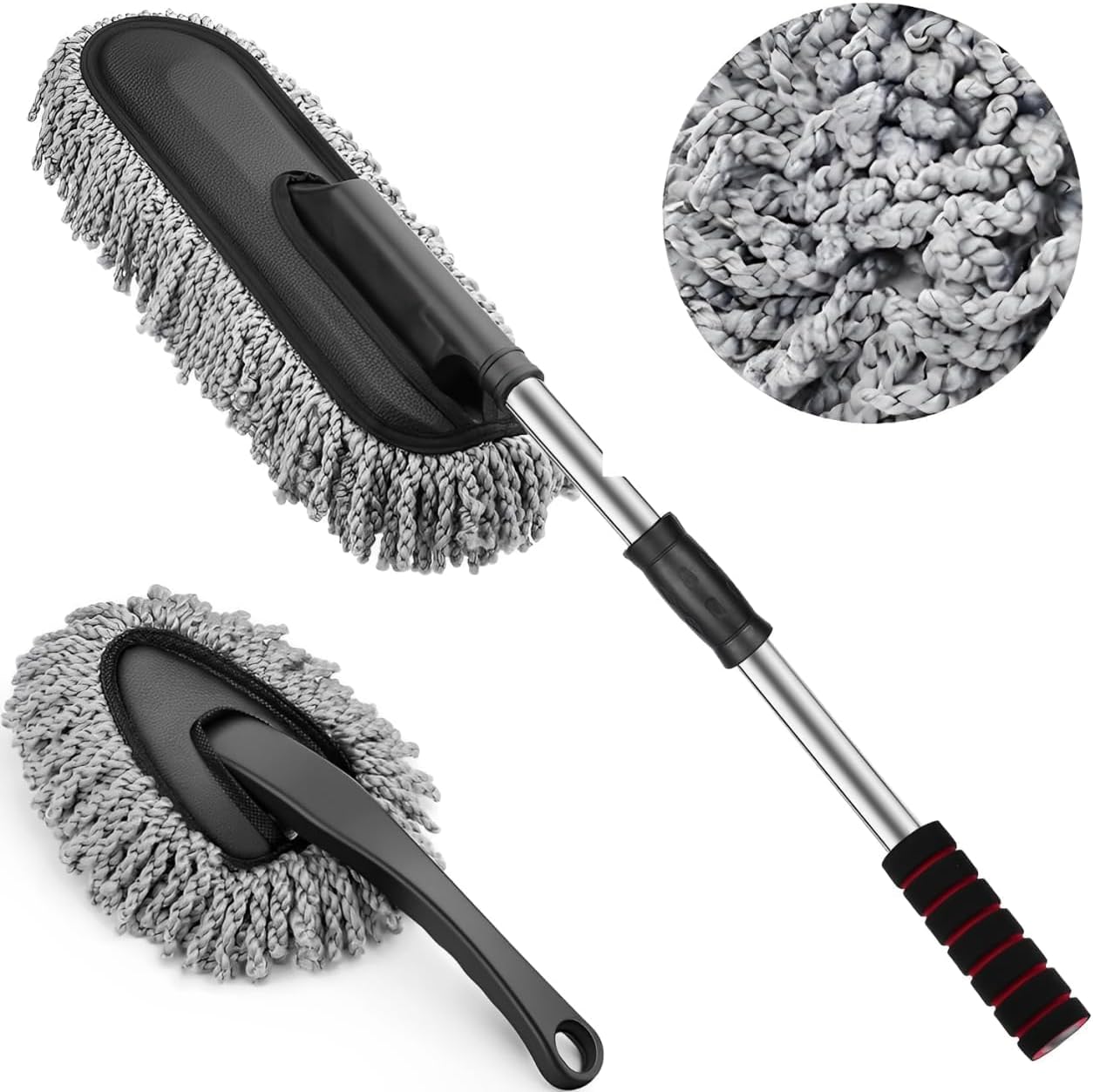 - 2 PCS Microfiber Car Duster Kit - Interior & Exterior Car Cleaning Detailing Tool - Scratch & Lint Free, Pollen Removing - Extendable Long Handle Duster for Car & Motorcycle