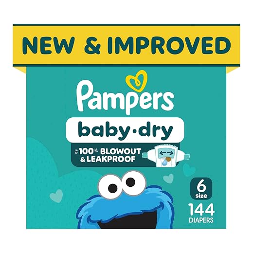 Pampers Baby Dry Ultra Cushiony Diapers, Size 6 (23-44 lbs), 144 Count, Up to 100% Leakproof (Packaging May Vary)
