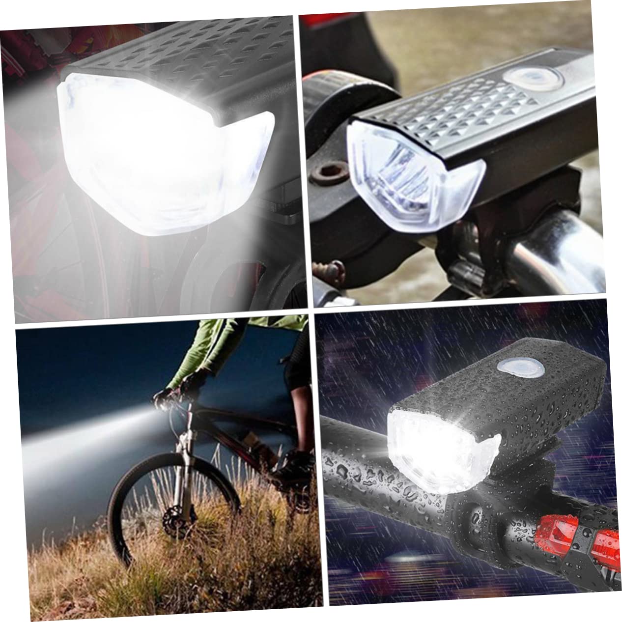 BESPORTBLE 1 Set Rechargeable LED Bike Light Set Lighting Modes Front and Rear Lights for Cycling Hiking and Camping Includes USB Charging Cables and Rings