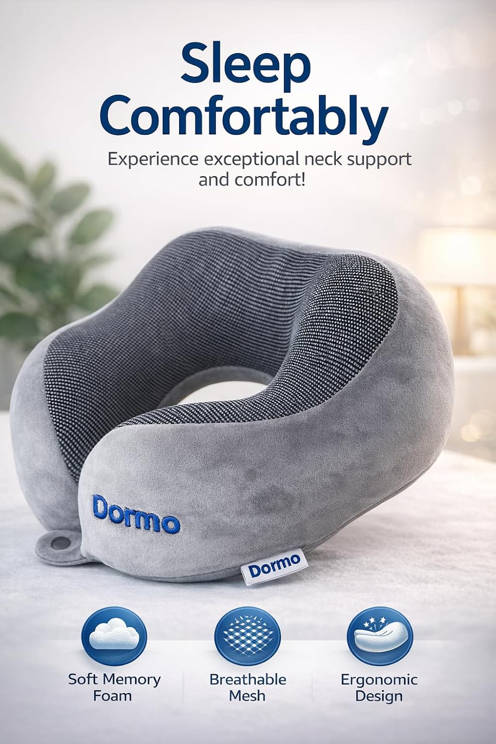 Dormo Travel Kit, Neck Pillow for Airplanes, Travel Kit for Airplanes Bus Auto Train, Travel Pillow, Multifuntional Band, Eye Mask
