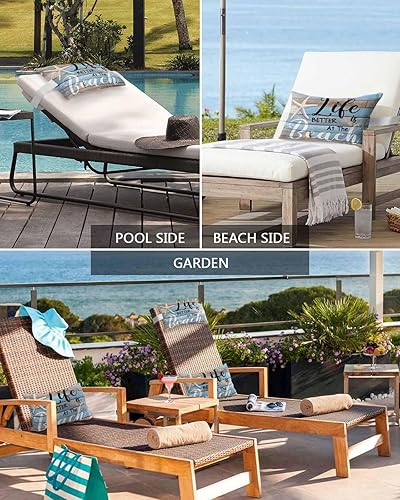 Miniatura 6 de Beach Life with Starfish - Juego de 2 fundas de cojín impermeables con inserto y correa elástica, para exteriores, para silla reclinable, para