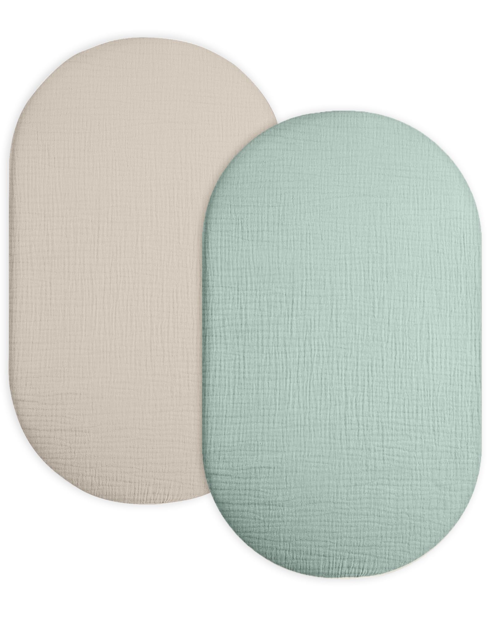 Muslin Bassinet Sheets 2 Pack, 33" x 17", (Beige &amp; Sage)