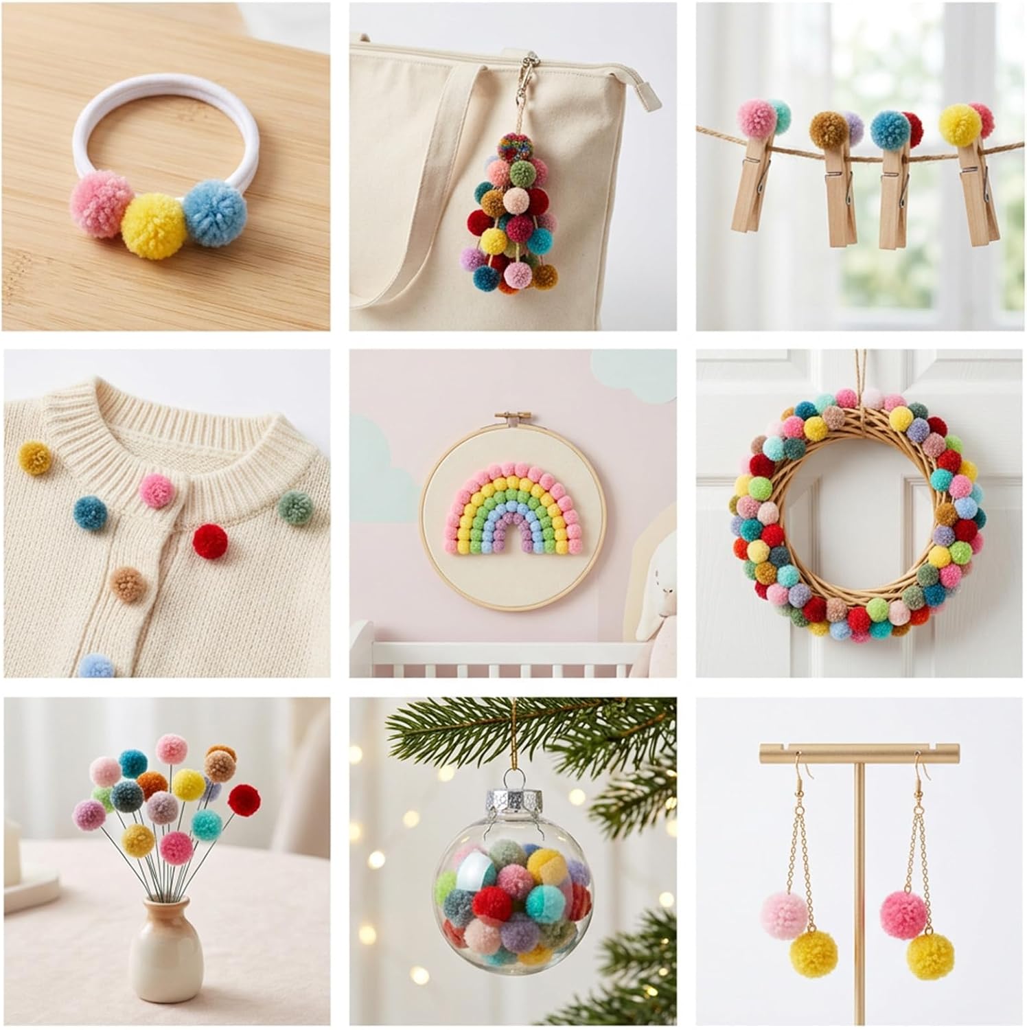 200PCS Mini Pom Poms for Crafts, 0.59In/1.5cm Pastel Yarn Pom Poms, Colorful Polyester Pompoms for DIY Arts Decorations Supplies