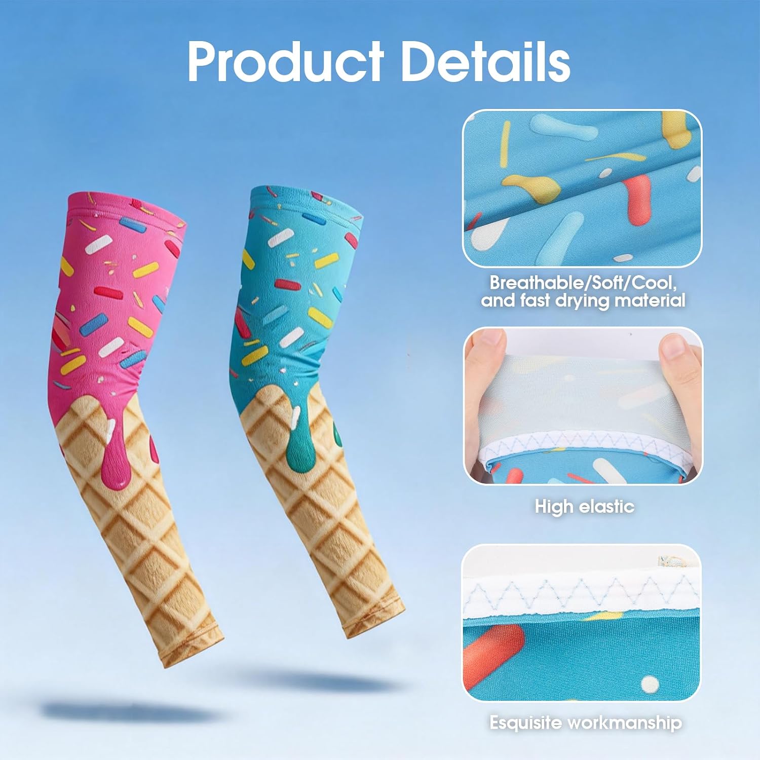 14 Pairs Ice Cream Sleeves, Breathable Compression Arm Sleeves for Sun UV Protection & Cooling in Sports