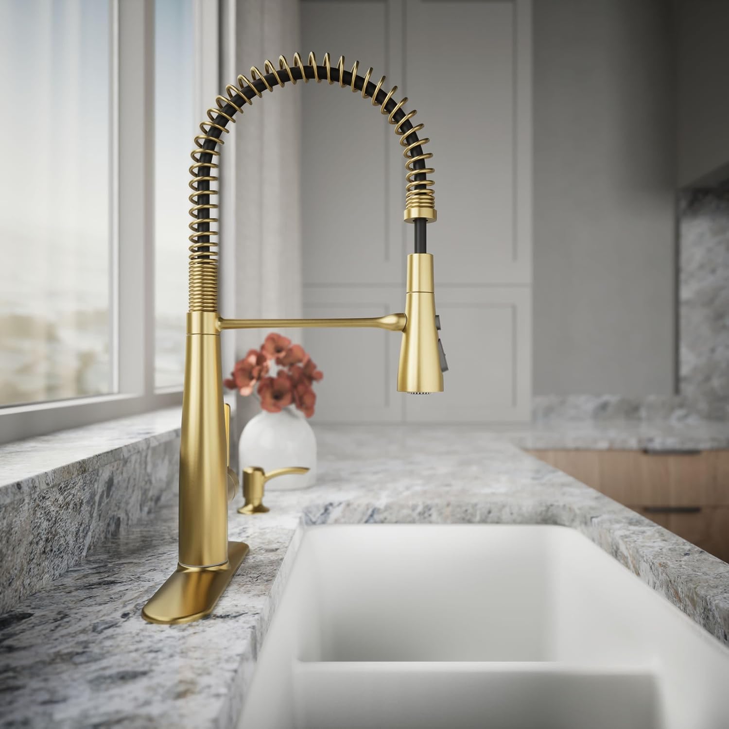 KOHLER K-REC22745-SD-2MB Semi-Professional Kitchen Sink Faucets with Soap Dispenser, Commercial Kitchen Faucets with Pull Down Sprayer, Vibrant Brushed Moderne Brass