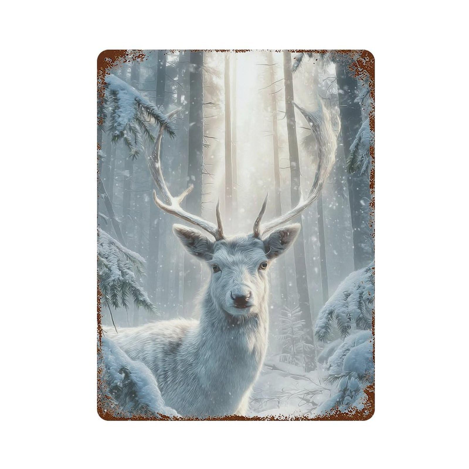 Vintage Rust Metal Sign Winter Wonderland Deer 15.7"x11.8", Industrial Home Decor for Farmhouse, Kitchen And Entryway Decor