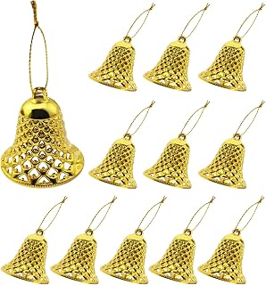 yyangz 12PCS Plastic Bell Pendant Gold Color Christmas Tree Hanging Decoration Christmas Bells Christmas Bells with Rope Plastic Bell Pendant