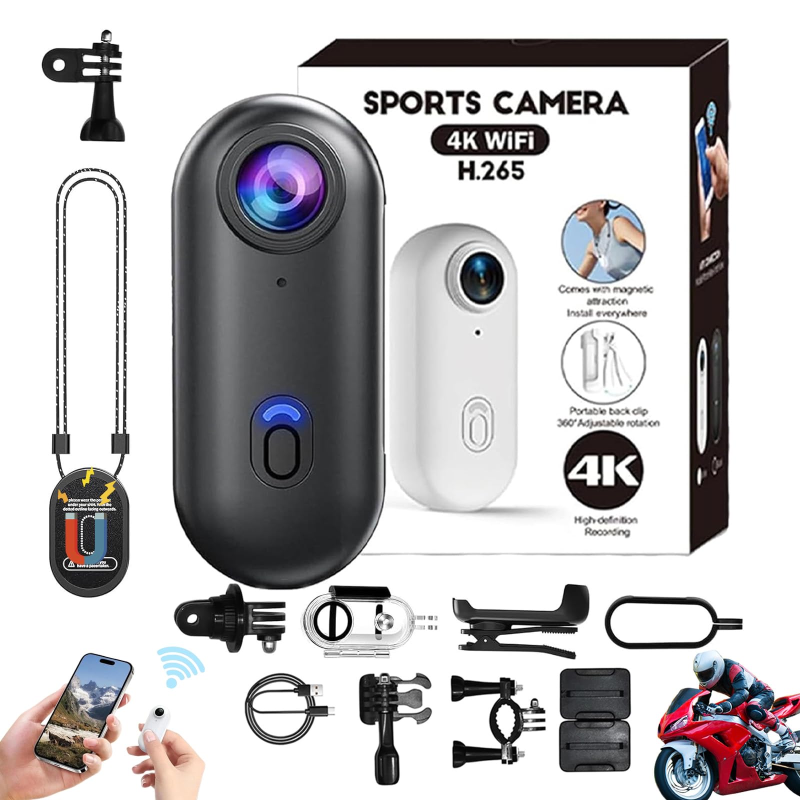 Mini 120° 4k Camera for Recording, HD 1080p/4k Mini POV Pro Body Camera, Wearable Adventure Action Body Cam with Audio Video, Thumb Sports Cameras, for Vlogging Cycling Diving (Black, 4K)-picture-25