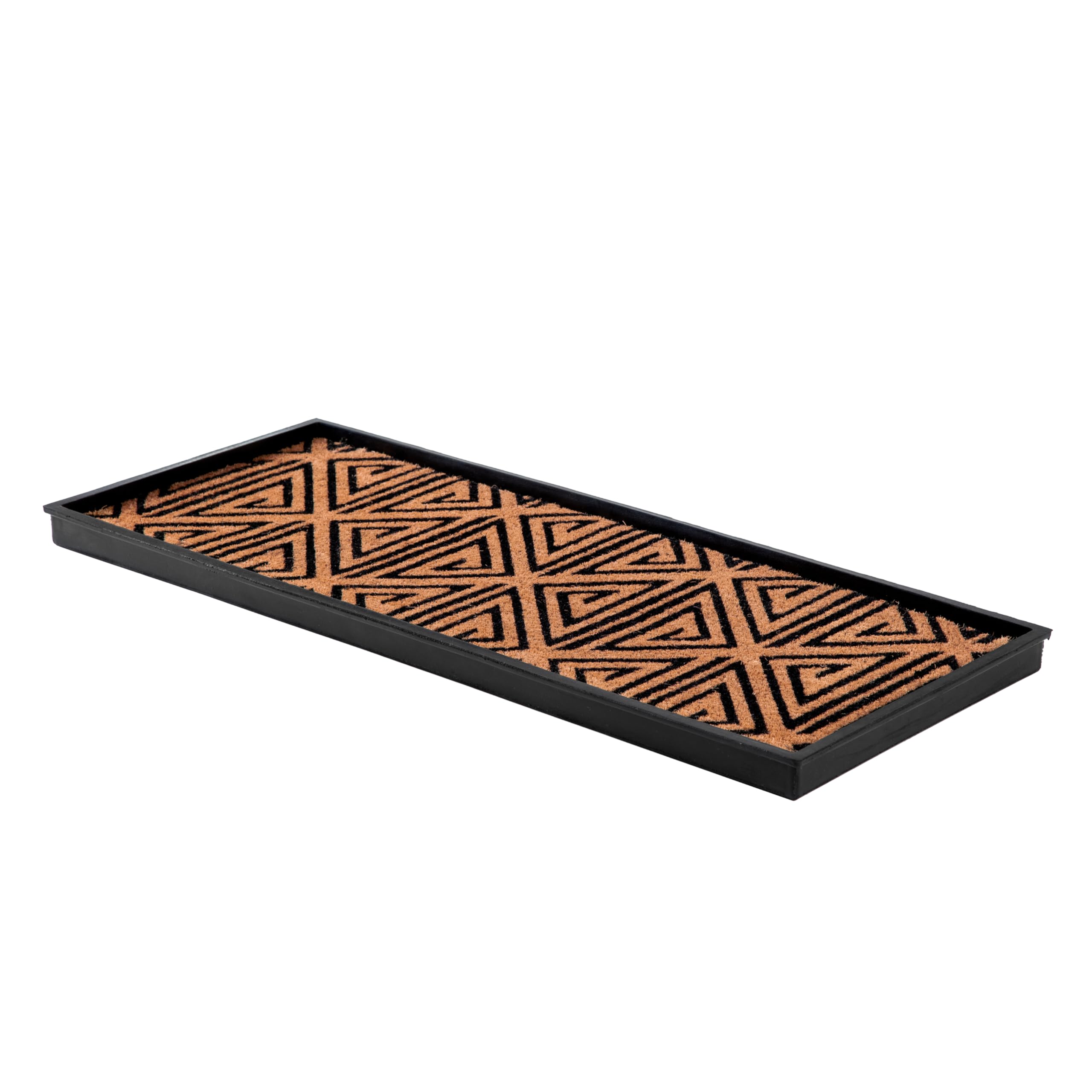 Anji Mountain Rubber Boot/Shoe Tray with Coir, Fits 3 Pair (34.5"" Wide), Tan and Black Tribal Insert (AMB0BT3F-013)
