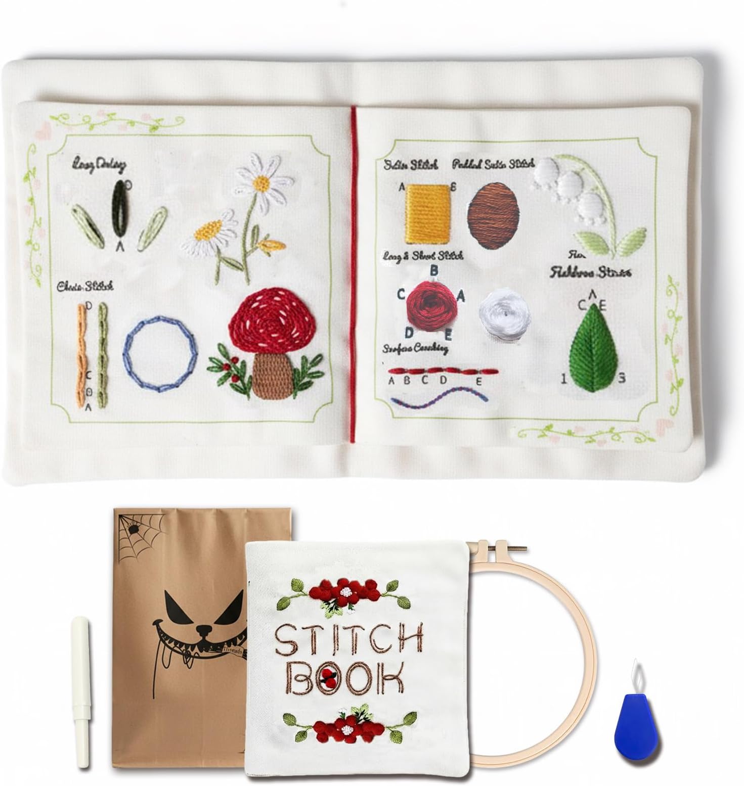 TenDawn Basic Embroidery Starter Kit – 12 Essential Stitches, Fabric Practice Book for Beginners, Easy Entry Sewing Set