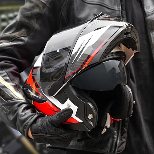 Miniatura 2 de JQF Gear Casco modular de motocicleta con visera doble, abatible, de cara completa SJ-809, aprobado por el Departamento de Transporte (DOT) para