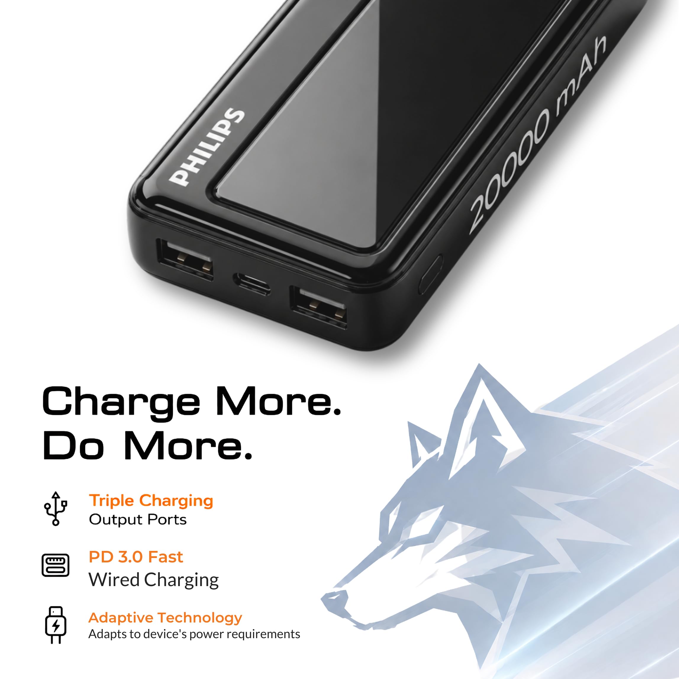 Philips 20000mAh 22.5W Fast Charging Power Bank (Slate Black) with Digital LED Display | Type-C & USB-A Input/Output | 3 Output Ports | Lithium Polymer | Portable for Mobile, Tablet & Earbuds — Amazon image 7