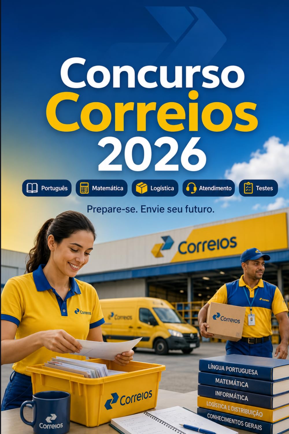 Concurso Correios 2026: Preparação completa Correios: português, matemática, informática, atendimento ao cliente, logística, distribuição, conhecimentos gerais e testes