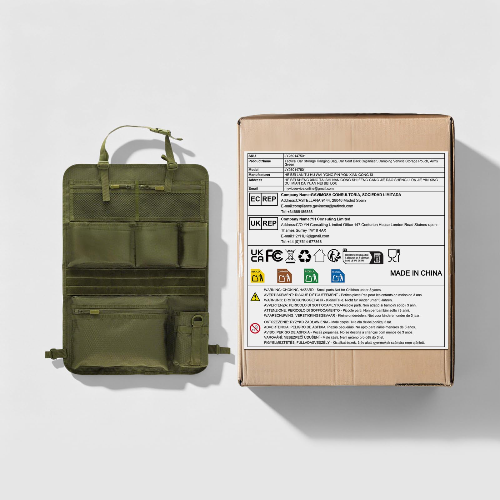 Borsa tattica per sedile auto, verde oliva, 42 x 62 cm, per SUV, MPV | Borsa tattica per zaino in tessuto Oxford, 42 x 62 cm, per auto, SUV, MPV, ideale per viaggi e pendolari.