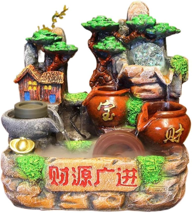 生财 fengshui Rockery Water Ornaments Home Decor Set 流水摆件循环水喷泉招财进宝办公室客厅 Living Room Office Bedroom Ornaments 小型水景创意风水轮 - U600