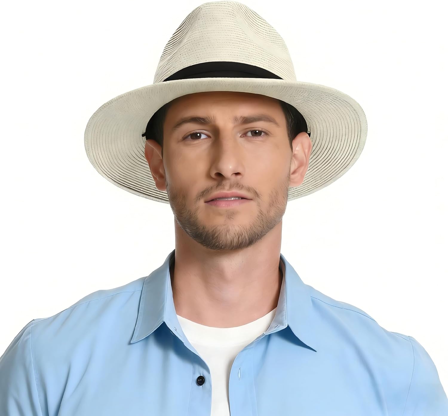 Panama Hat Sun Hats for Men Women Wide Brim Fedora Straw Beach Hat UV UPF 80+