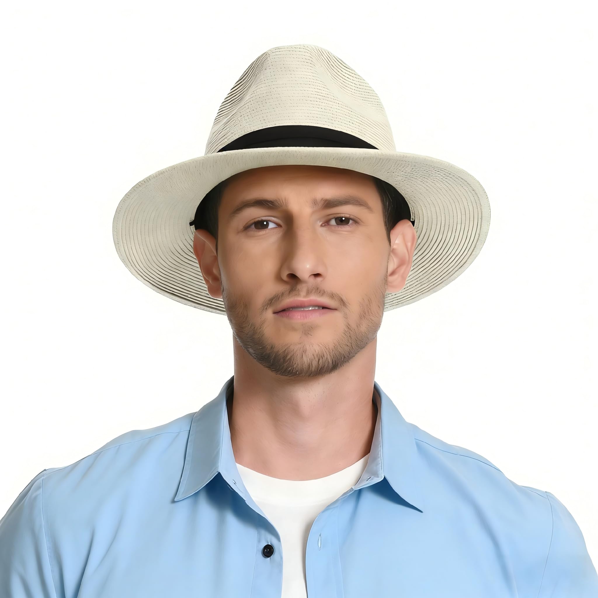 Panama Hat Sun Hats for Men Women Wide Brim Fedora Straw Beach Hat UV UPF 80+