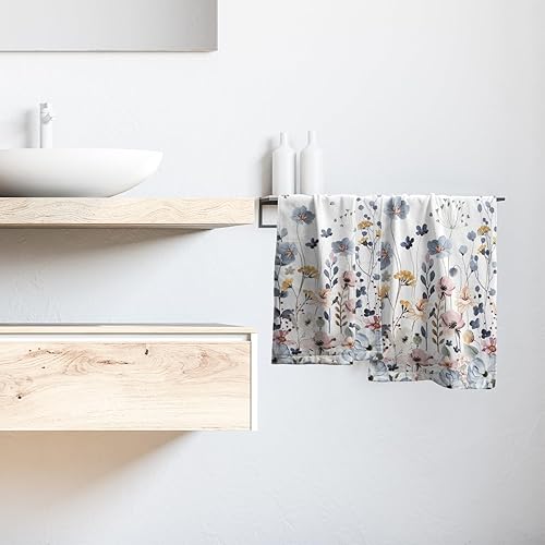 Miniatura 6 de Juego de 2 toallas de mano grises con flores de acuarela, toallas de flores silvestres, ligeras, absorbentes, decorativas, multiusos, para yoga,