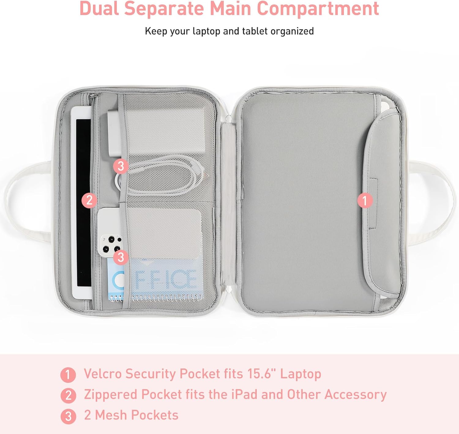 DTTO 15.6 Inch Laptop Sleeve, TSA Laptop Case with Handle, Waterproof Laptop Bag Cover for MacBook Pro 16 Inch, PU Leather Laptop Carrying Case fit 15.6 Inch HP Dell Lenovo Asus, Pink White