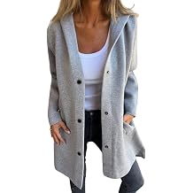 Solid Color Trench Coat Women Casual Single Breasted Hooded Jacket with Pockets Fashion Fall Winter Coats for Women Lapel Neck Long Sleeve Loose Fit Long Coat Fall Outfits Grey L