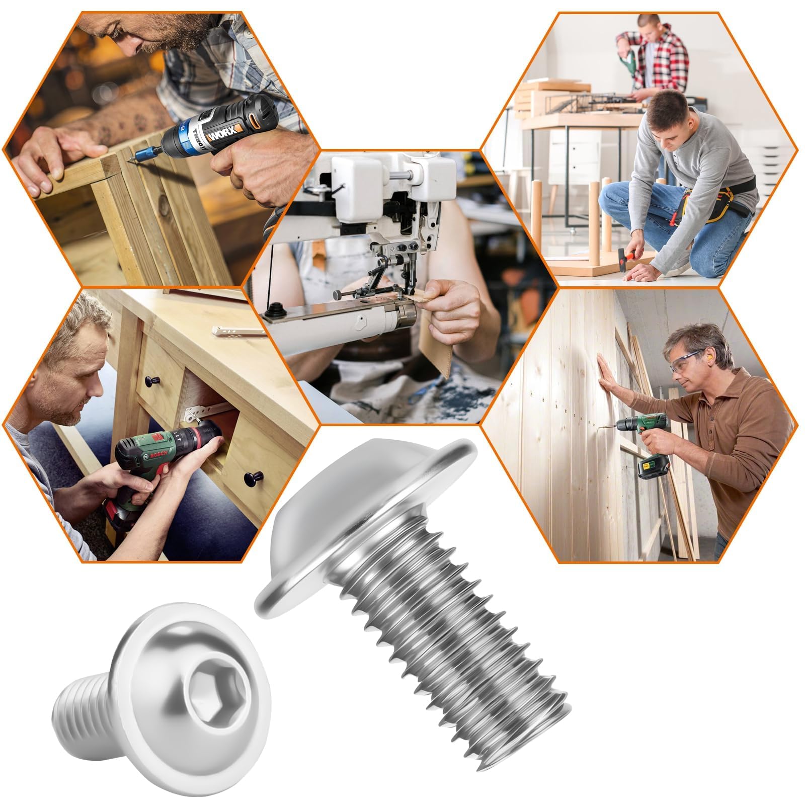 15 Pezzi Viti M8x30mm Viti Inox A2 V2A M8 con Flangia Vite a Testa Bombata con Esagono Filettatura Completa Metrica per Edilizia Arredamento Produzione Meccanica