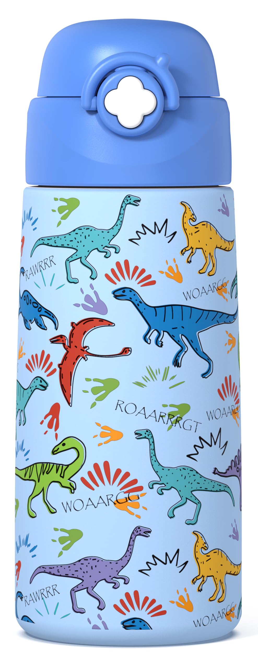 ntskood Boys Dionsaur Blue Water Bottle for School,Kids 16 oz Insulated Stainless Steel Cup with Straw, Double-Wall Vacuum Leakproof