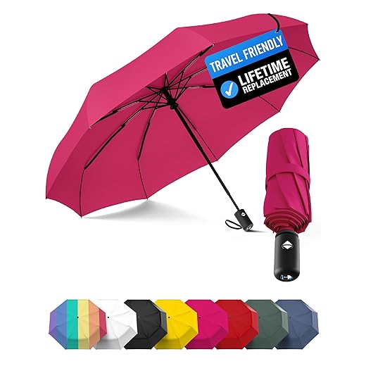 Rain-Mate Windproof Compact Umbrellas for Rain - Strong Reinforced Fiberglass Rib Design & Auto Open & Close - Portable Folding Travel Umbrella - Lightweight & Packable for Women & Men, Easy Collapse