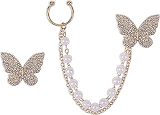 Fashion Frill Earrings For Women Fashion Butterfly Ear Cuff Crawler AD &amp; Pearl Gold Plated Pearl Chain Drop Stud Earrings ...