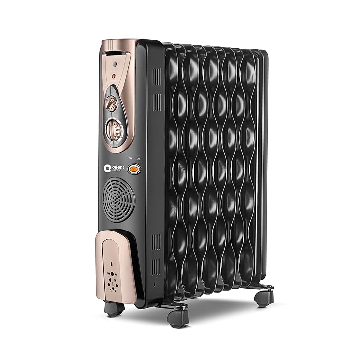 Orient Electric OFCC13B3A Oil Filled Radiator Pedestal Room Heater Black Gold