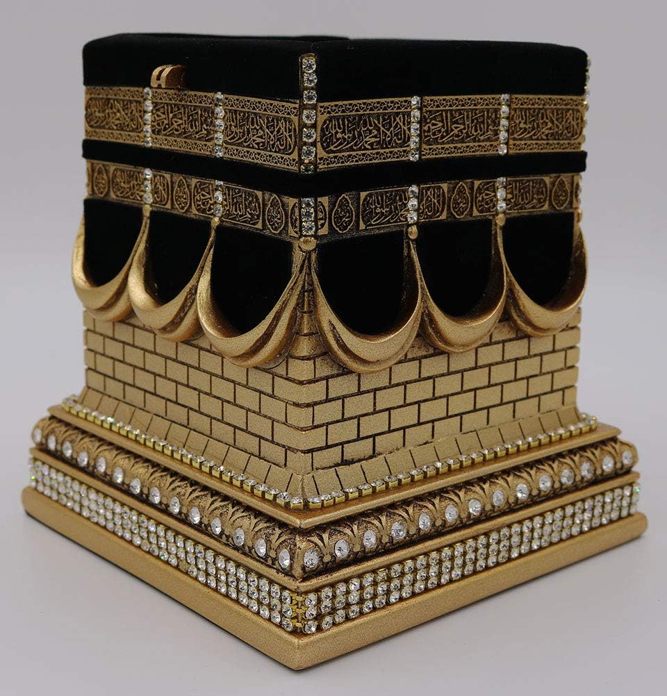 Modefa Islamic Turkish Home Table Decor Kaba Replica Model Showpiece Eid Gift Gold with Car Hanger (Gold, Large)