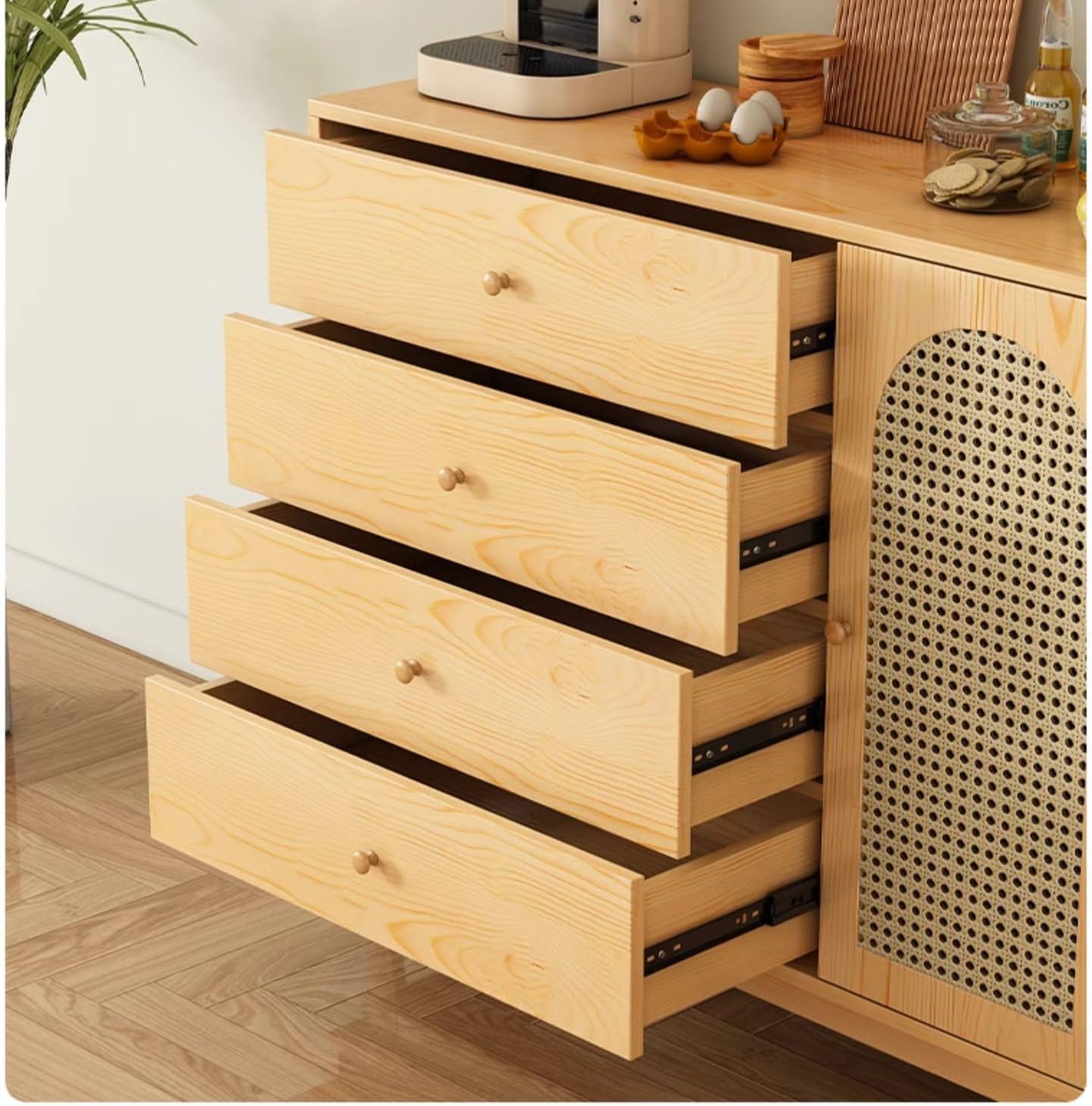 Solid Wood Sideboard, Rattan Entryway Cabinet, Living Room Coffee Counter, Kitchen Cupboard MINGPING (Color : Rattan 80x40x90cm)