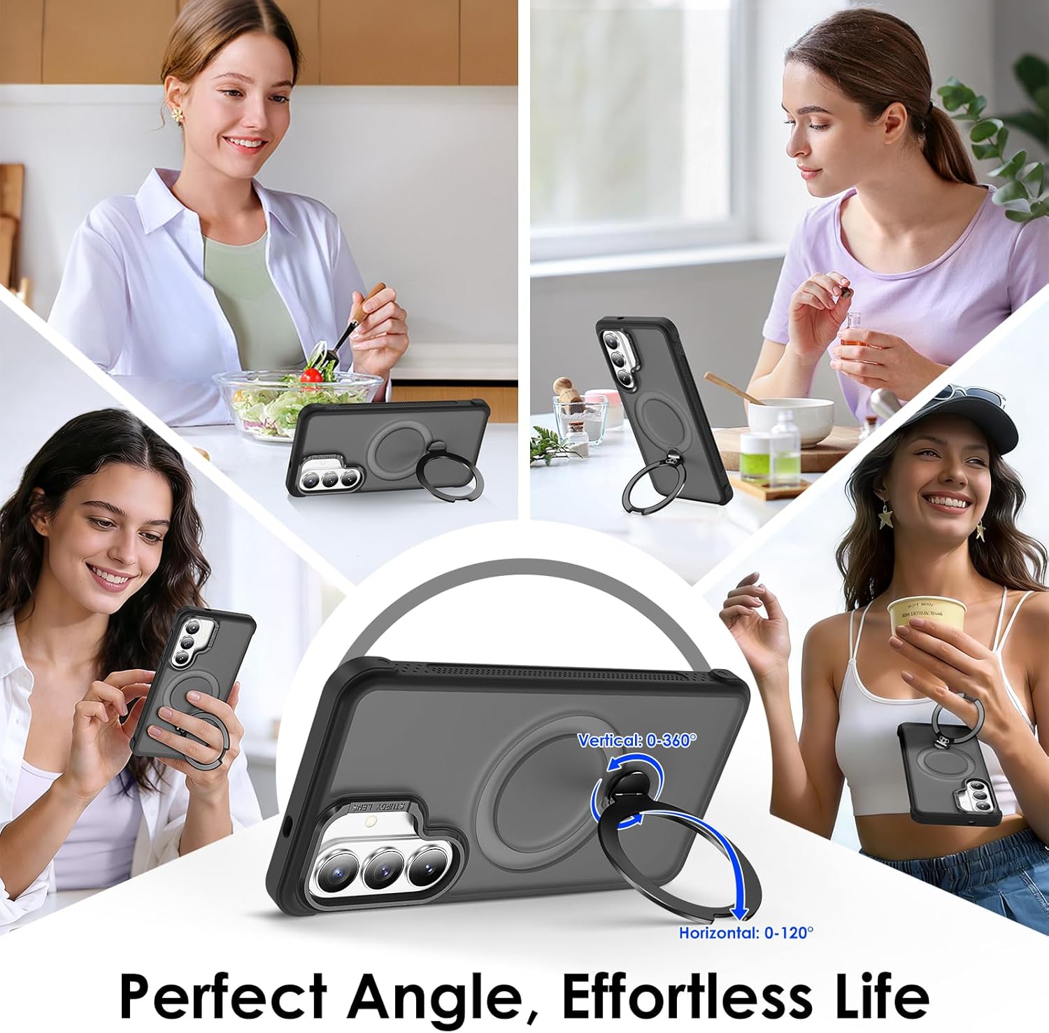 Designed for Samsung Galaxy S26 Case with Magnetic Stand, Clear Case [Military Drop Protection][Great Grip Feeling] Slim Shockproof Phone Cover for S26, Black