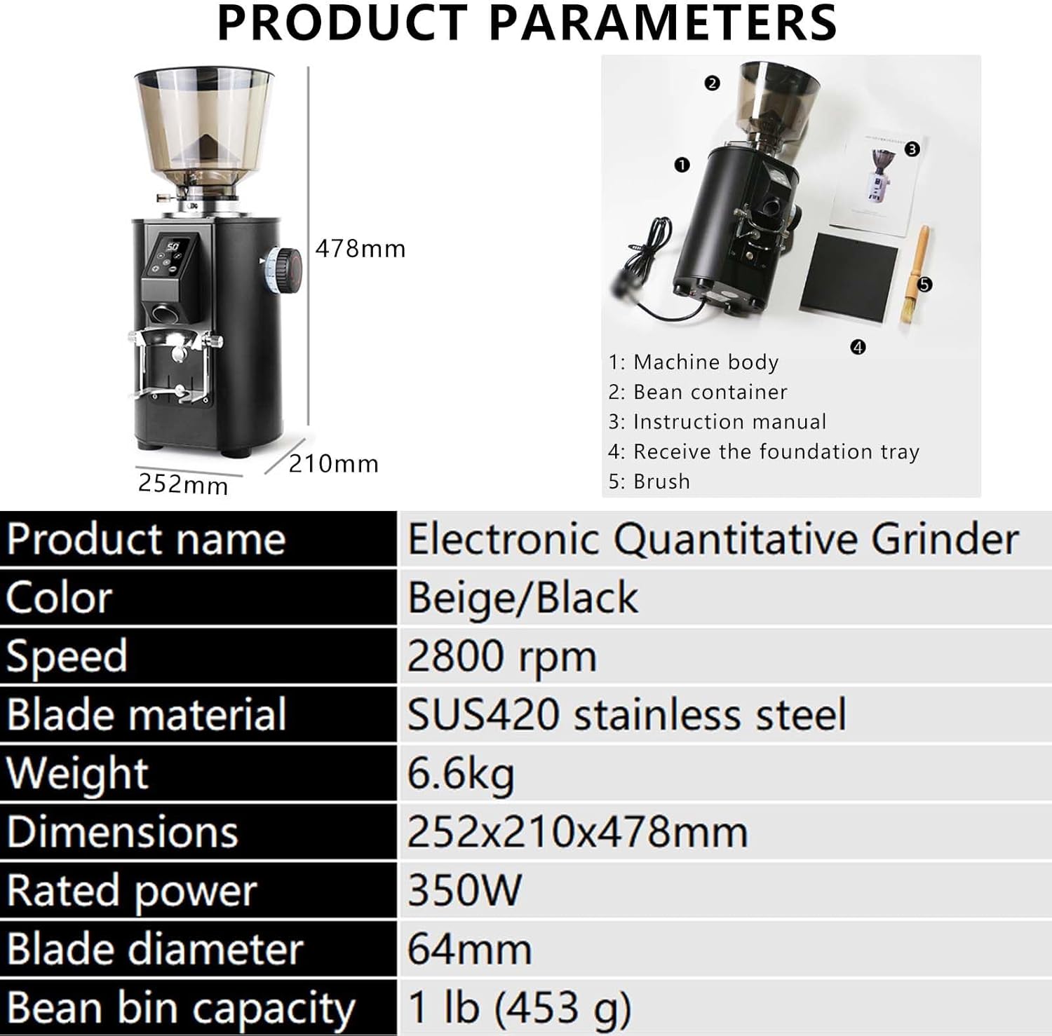 Commercial Coffee Flat Burr Grinder,9 Precise Settings,Professional Espresso Coffee Bean Grinding Machine,Dual Dosing Modes,Black