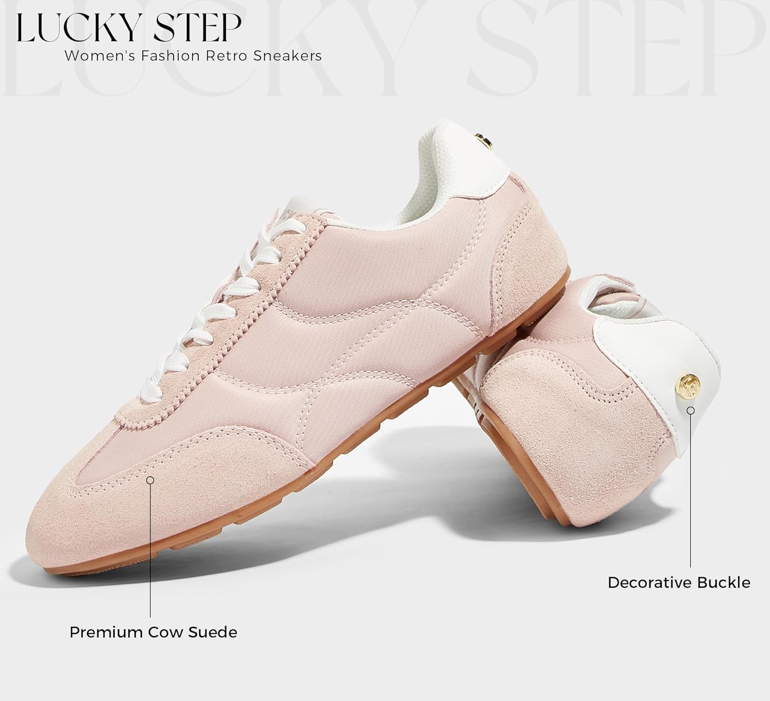 LUCKY STEP Women's Retro Fashion Sneakers Thin Sole Tennis Casual Anti-Slip Cow Suede Running Trainer Gym Trendy Classic Comfortable Lightweight Walking Shoes - Image 3