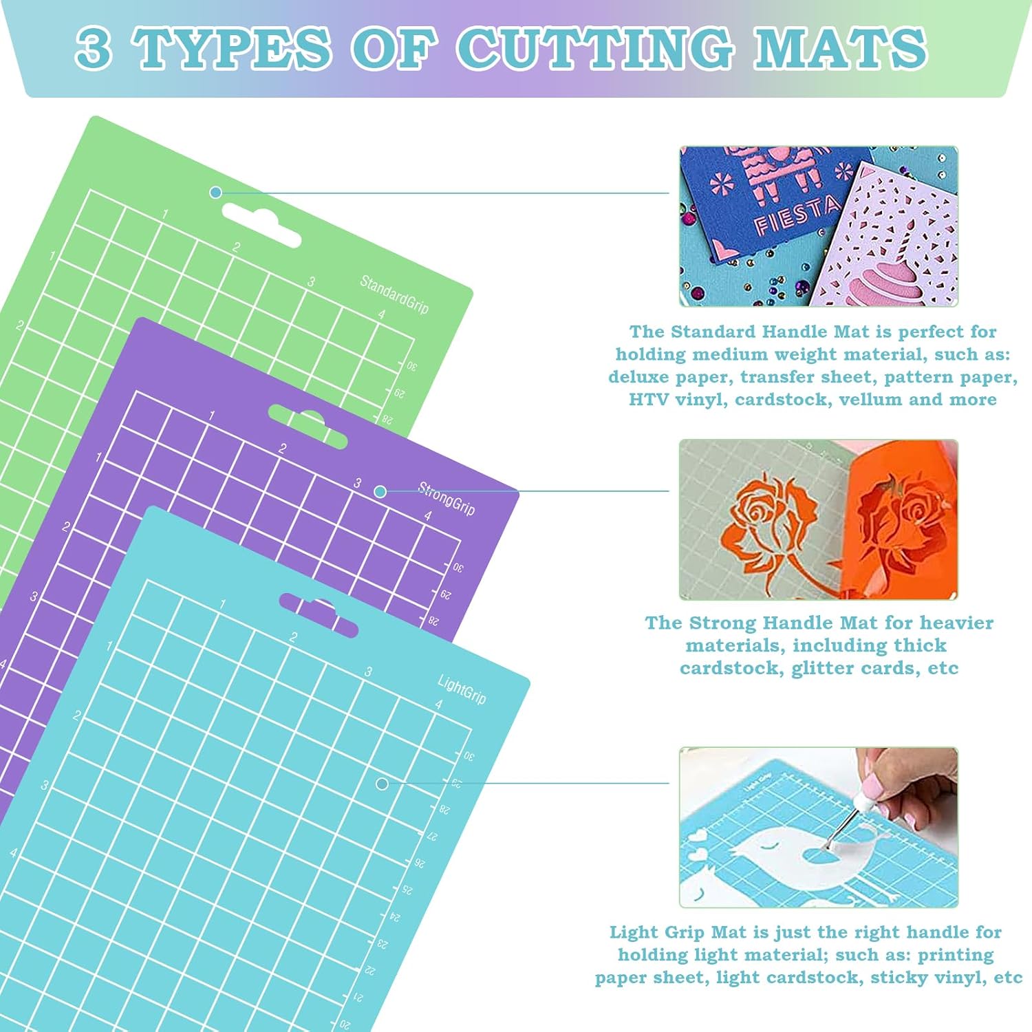 6 Pack Cutting Mats with Tools, 4.5 x 12/4.5 x 6.5 Inch Mats, Light, Standard, Strong Grip Options, Durable Non-Slip PVC Mats for Crafting