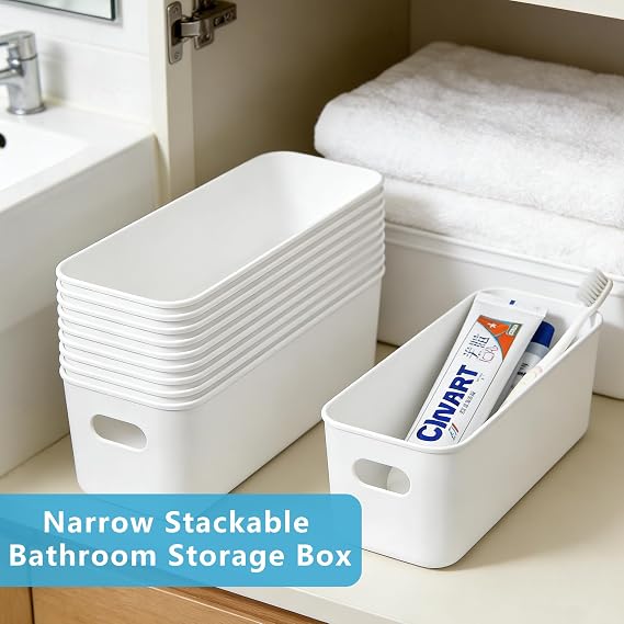 12pcs Small Narrow Storage Baskets Plastic Bathroom Storage Box (non lid)