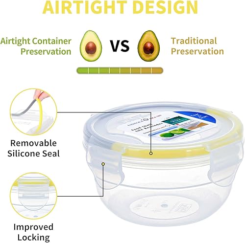 Miniatura 2 de KIGI Paquete de 6 cuencos redondos de plástico de 10 onzas con tapa, a prueba de fugas, juego de recipientes pequeños para preparación de comidas,