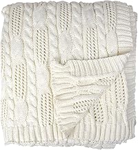 Cable Knit Throw Blanket for Couch, Soft Warm Hollow Out Blanket Cozy Versatile Decorative Knitted Throw Blanket for Sofa, Chair - Cream White, 60"x80"
