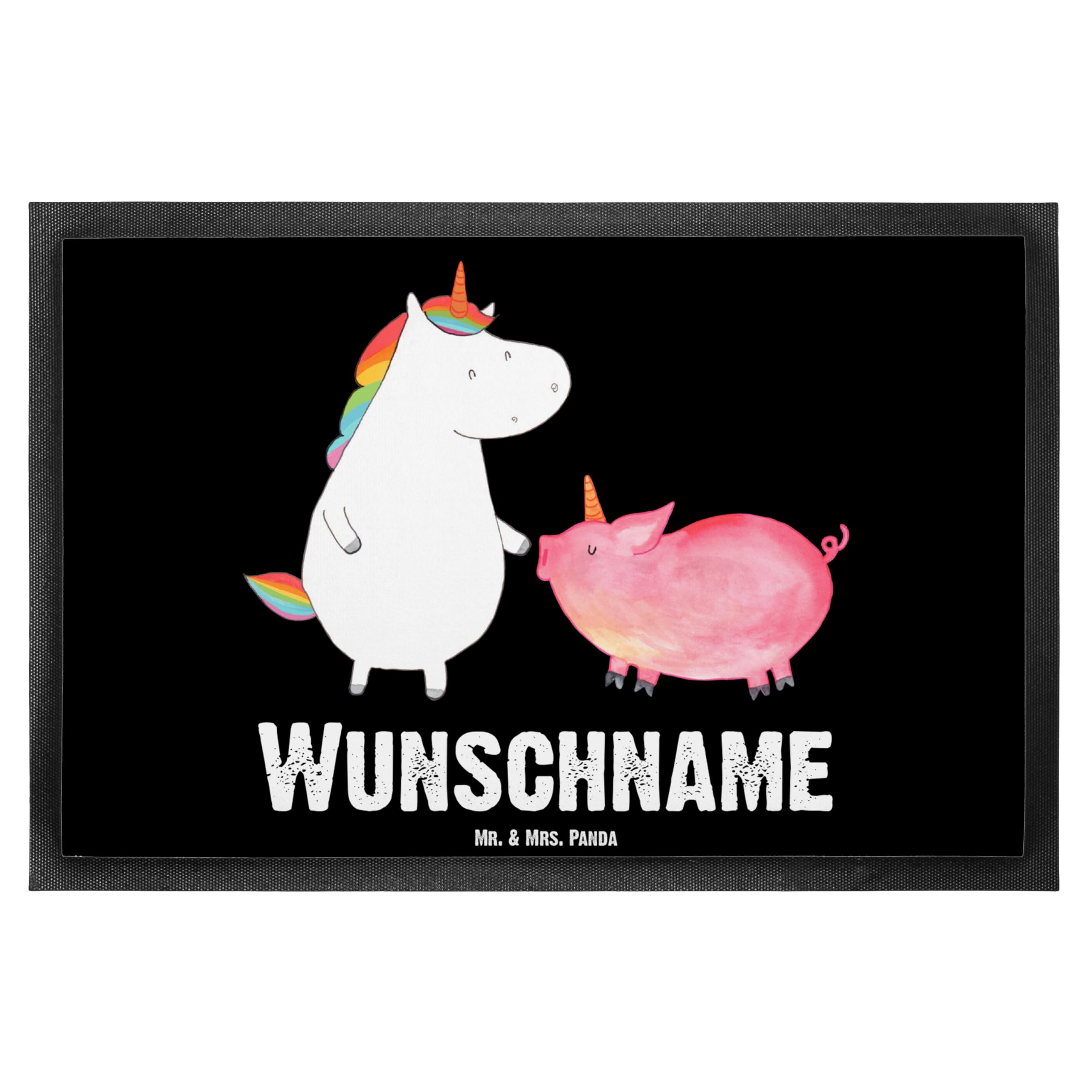 Mr. & Mrs. Panda Fußmatte personalisierbar Einhorn Schwein 40 x 60 cm - Personalisierte Geschenke, Fussmatte personalisiert, Einhörner, Unicorn, Schweinchen, mit Namen, Freundin