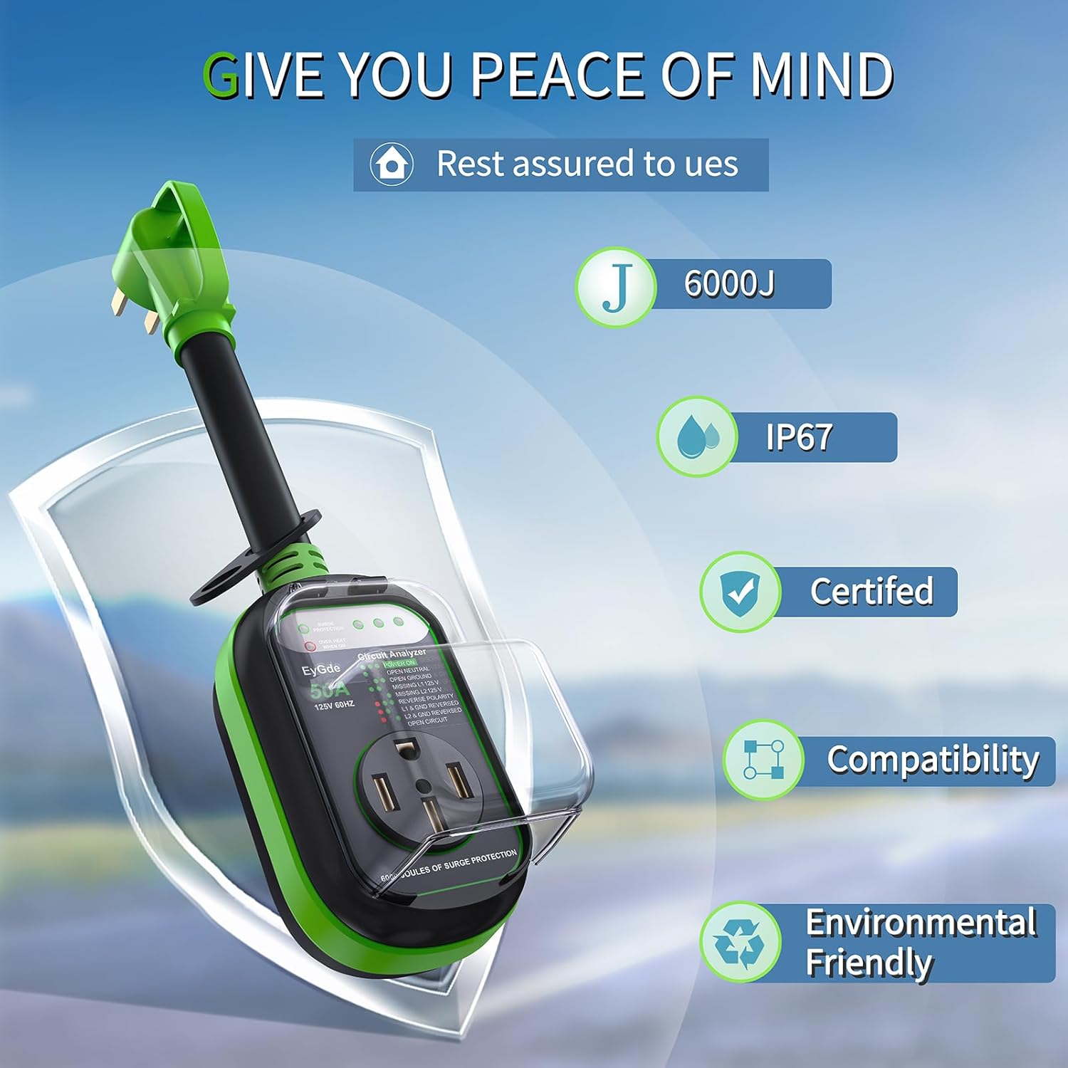 EyGde RV Surge Protector 50 Amp Waterproof + 50 Amp to 30 Amp RV Adapter Electrical Adapter with Surge Protector NEMA 14-50P Male to NEMA TT-30R for Camper Travel Trailer