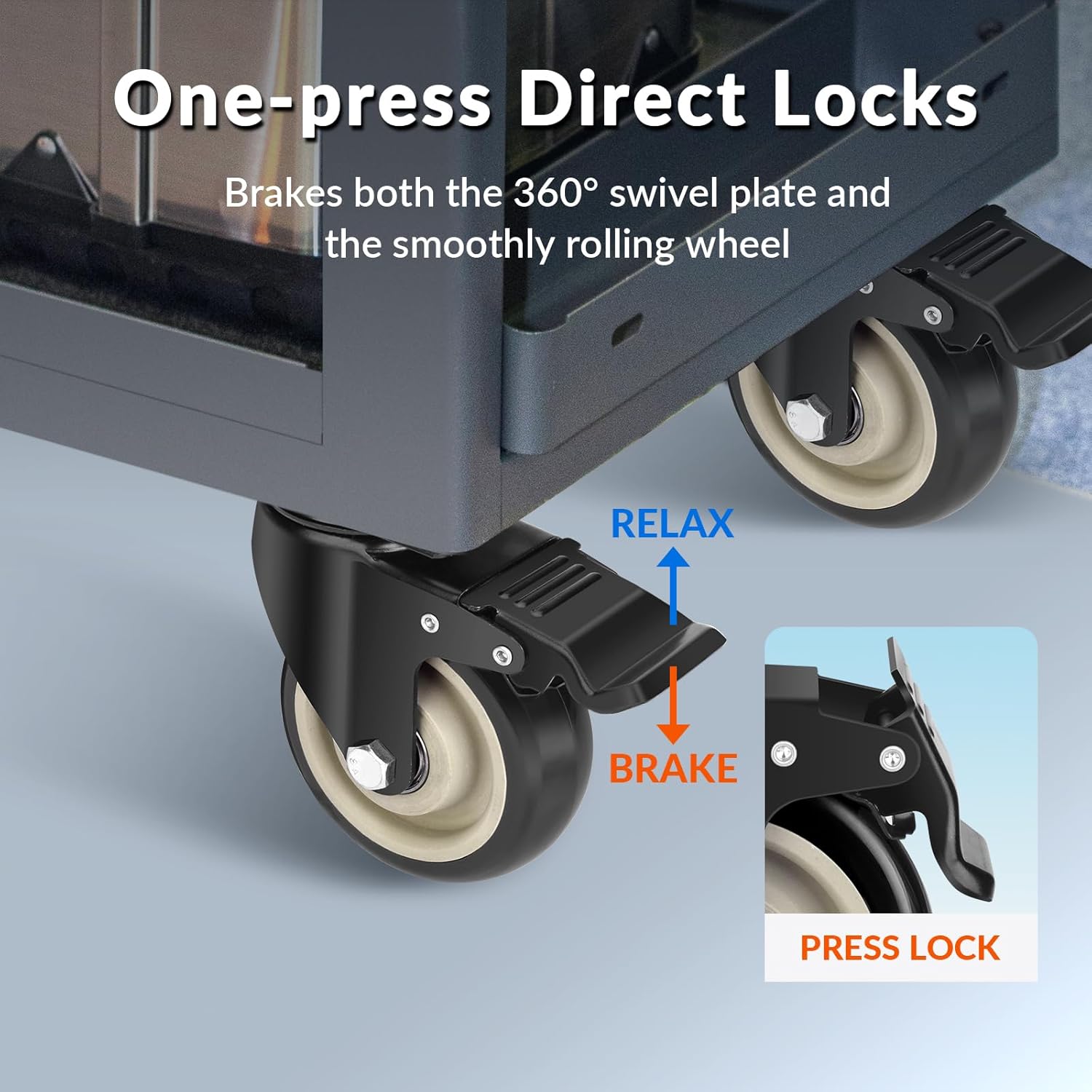 4 Inch Caster Wheels, Set of 4 Heavy Duty, Large Industrial Plate Casters with Dual Locking Brake, 2200lbs Load Capacity, Swivel Rolling Wheel for Cart, Furniture and Workbench