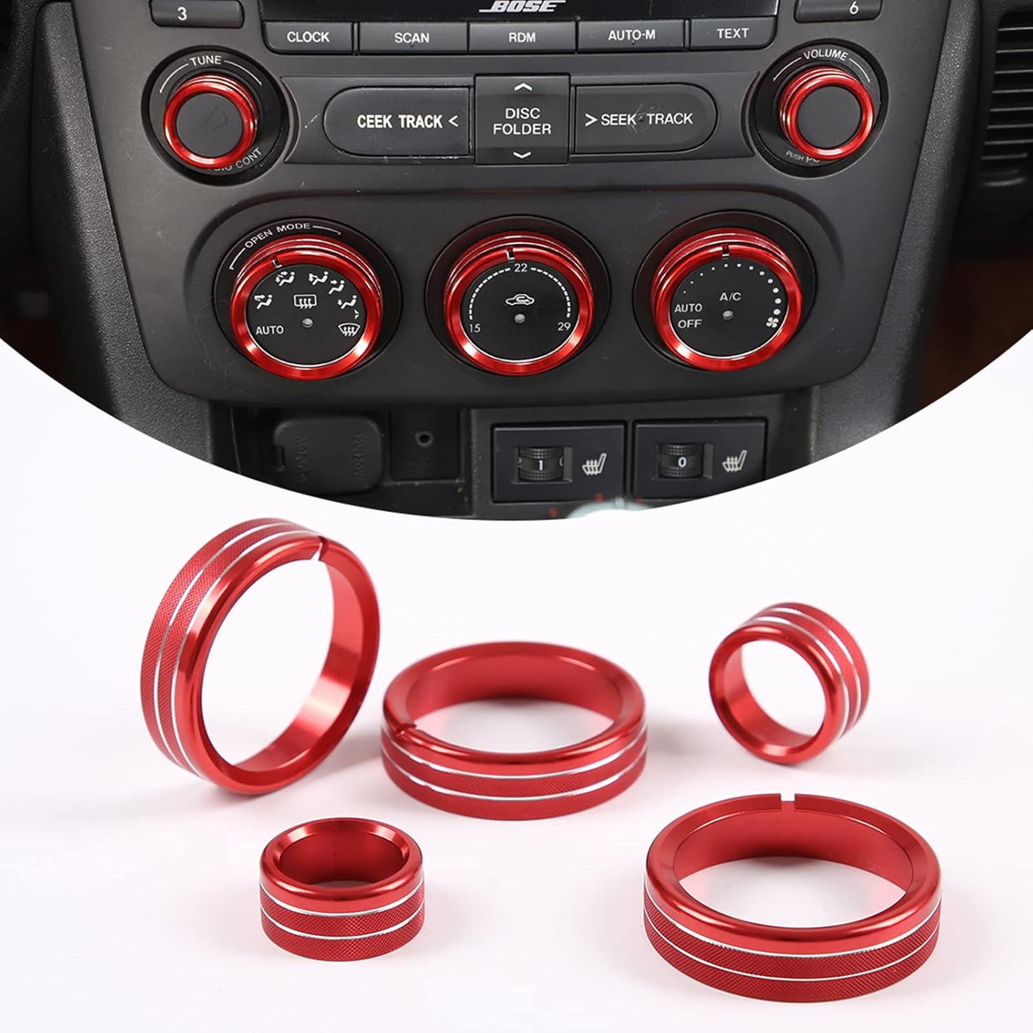 Aluminum Alloy Car Air Conditioning Vent Ring Decorative Cover,Fit for Mazda MX-5 RF Miata 2009-2015,Air Conditioning Vent Ring,Air Conditioning Volume Knob Button Cover (Red)